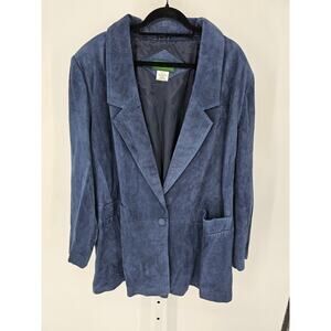 Vtg Hunters Run Womens Sz B4 Blue Suede Leather Blazer Jacket NEW
